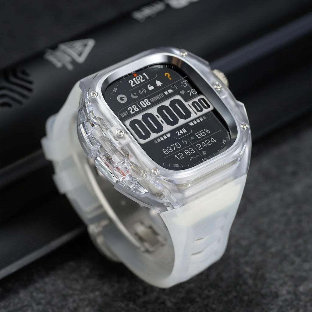 Refit Mod For Apple Watch Ultra 3/2 49mm Transparent Case Silicone Band Refit Kit For iWatch Series 11 Metal Butterfly Buckle Qme