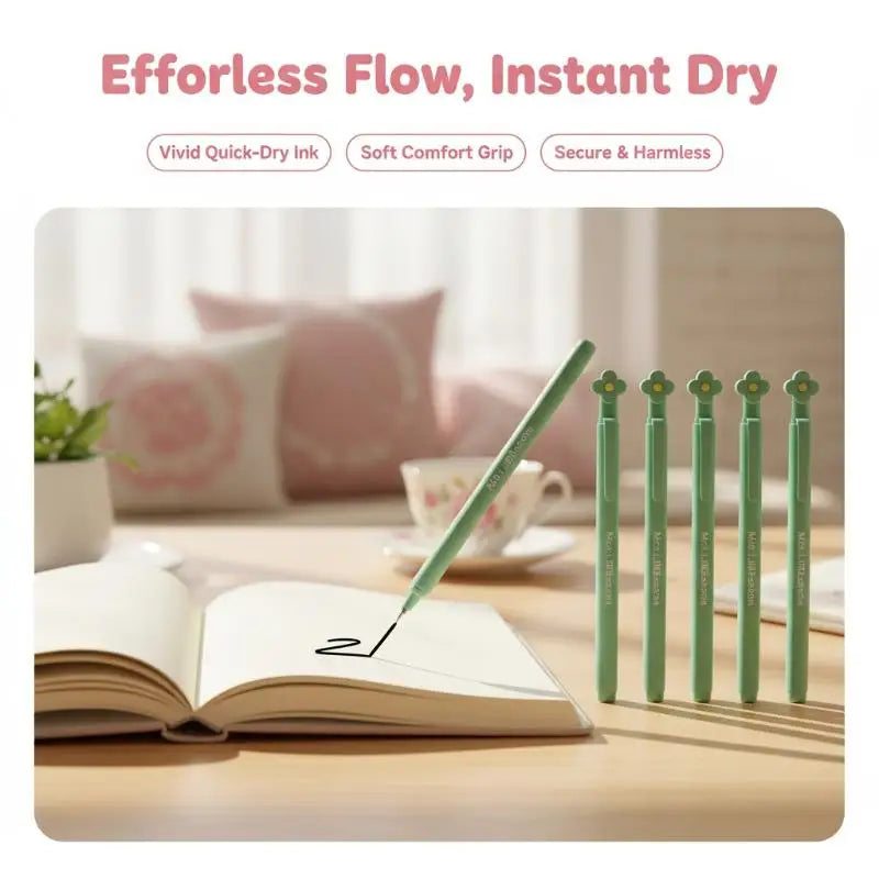 3D Flower Retractable Gel Pens Soft Anti-slip Grip Fine Nib Smooth Qme