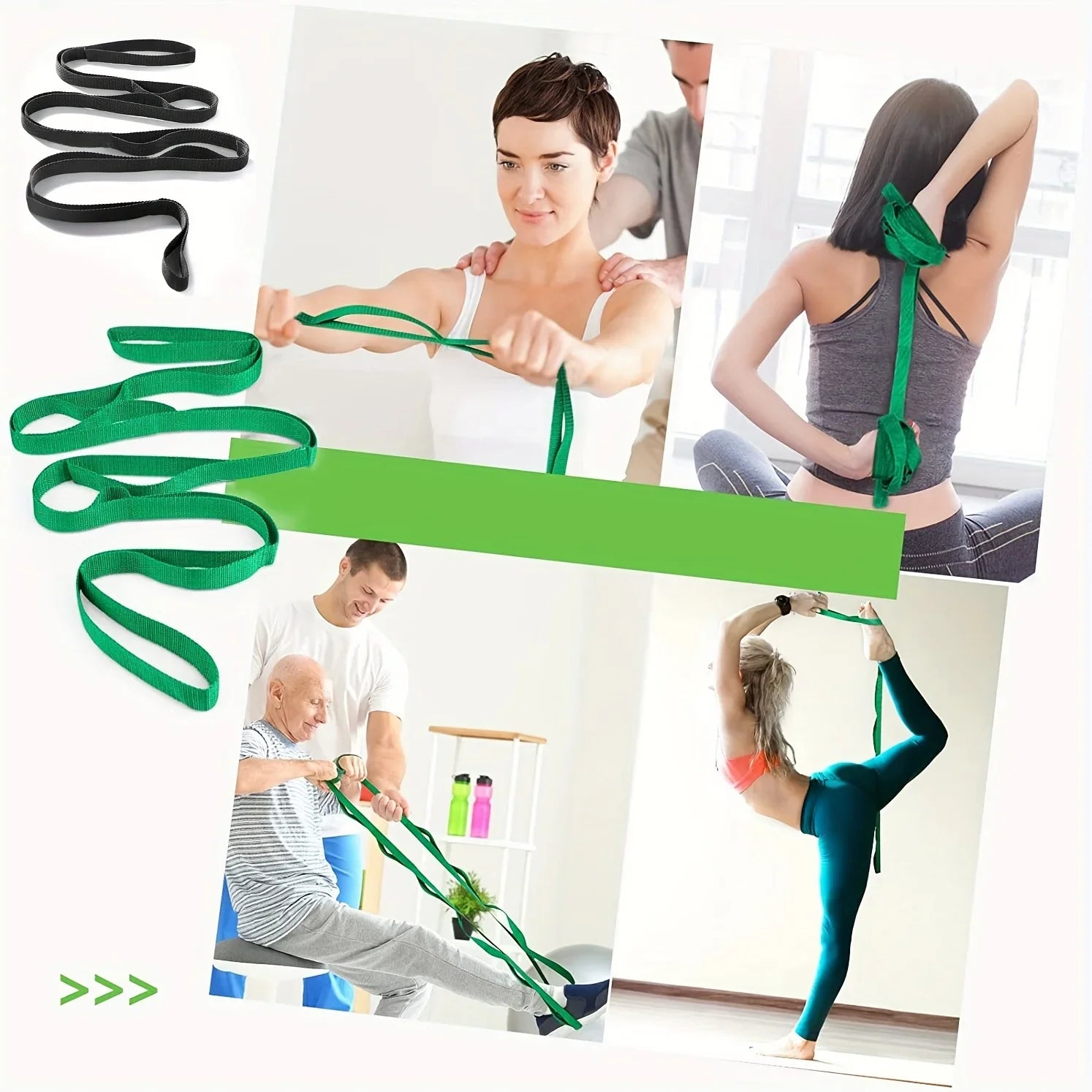 10 Loops Non-Elastic Yoga Stretching Strap Stretch Band With Workout Guide For Physical Therapy, Pilates, Exercise Qme
