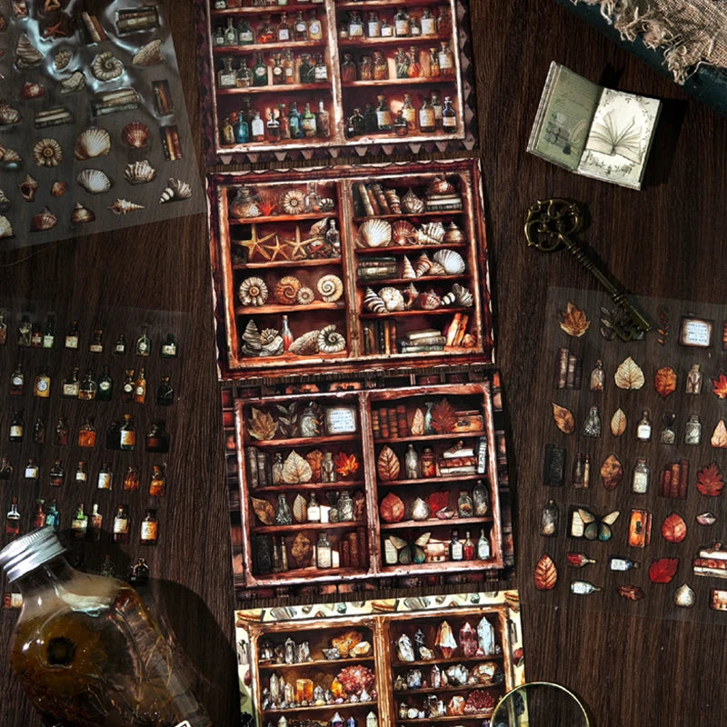 Wendy's Cabinet Vintage Scene Stickers, Rich Elements Realistic Design, Desk Decor, Fun Leisure Crafts Qme