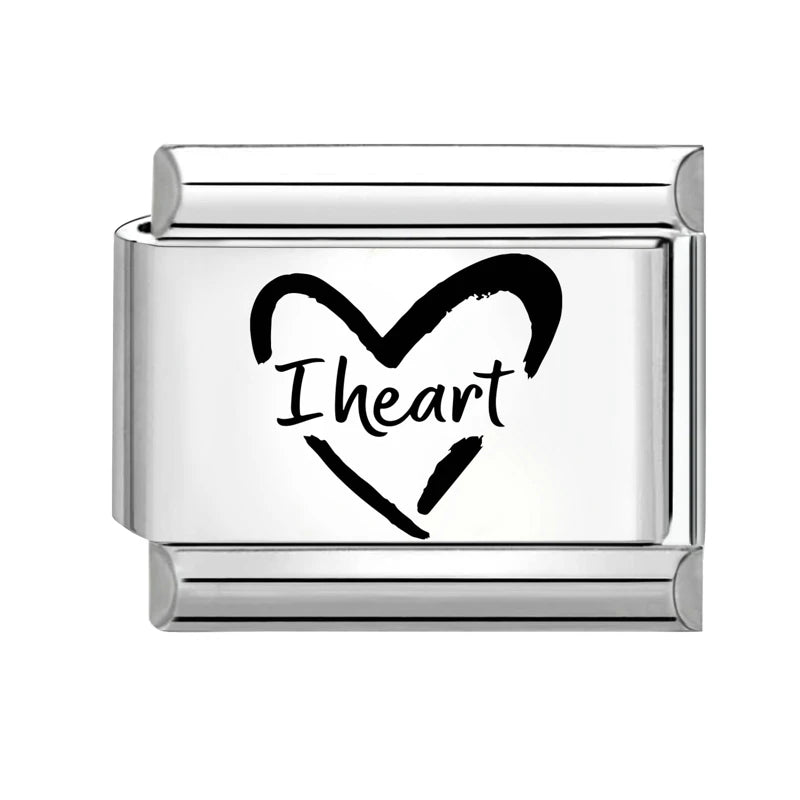 New Fashion Charm Italian Links Fit 9mm Stainless Steel Women Men Jewelry DIY Making Black Heart I Love you You Love Me Bracelet Qme Style 13