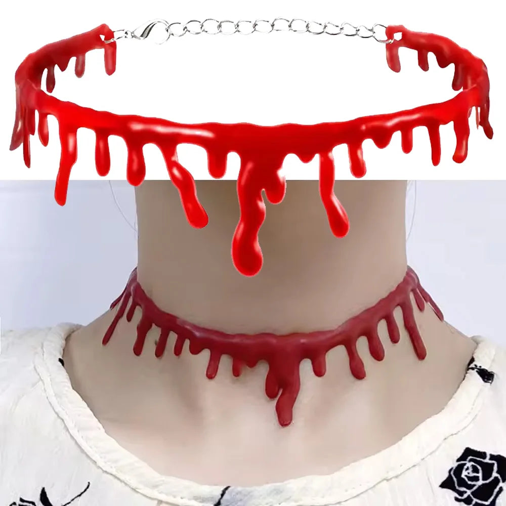 Halloween Blood Necklace Women Chokers Necklaces Halloween Party Vampire Clown Costume Necklace DIY Decorations Horror Props Qme