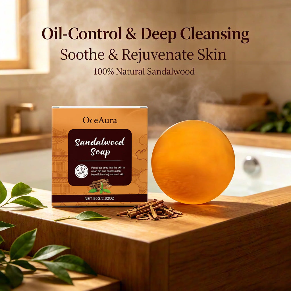 OceAura Sandalwood Soap Deep Cleansing Skin Nourishment Rich Foam Gentle Formula Multi Skin Type Adaptation Bathing Cleasing Bar Qme