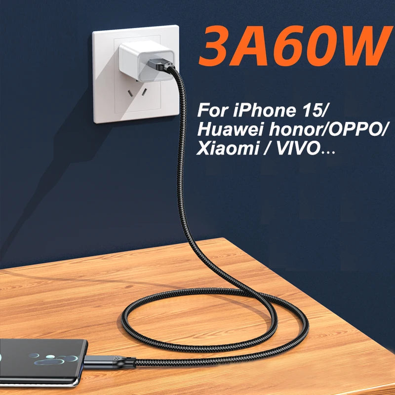 USB3.2 to Type C 10Gbps High Speed Data Cable USB C SSD Hard Disk Cable QC 3.0 3A 60W Fast Charging For Phones Laptops 0.5/1/2M Qme