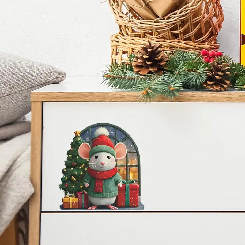 Cute Christmas Small Mouse Hole Wall Stickers Xmas Decoration For Home Navidad Merry Christmas New Year Accessories Qme 05