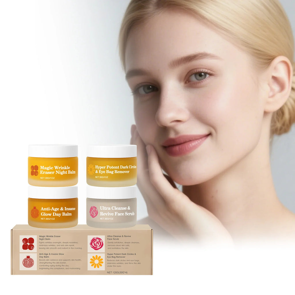 Day Night Skincare Set Firming Moisturizing & Skin Barrier Repair Cream Tightening Brighten Face Scrub Nourishing Eye Care Combo Qme