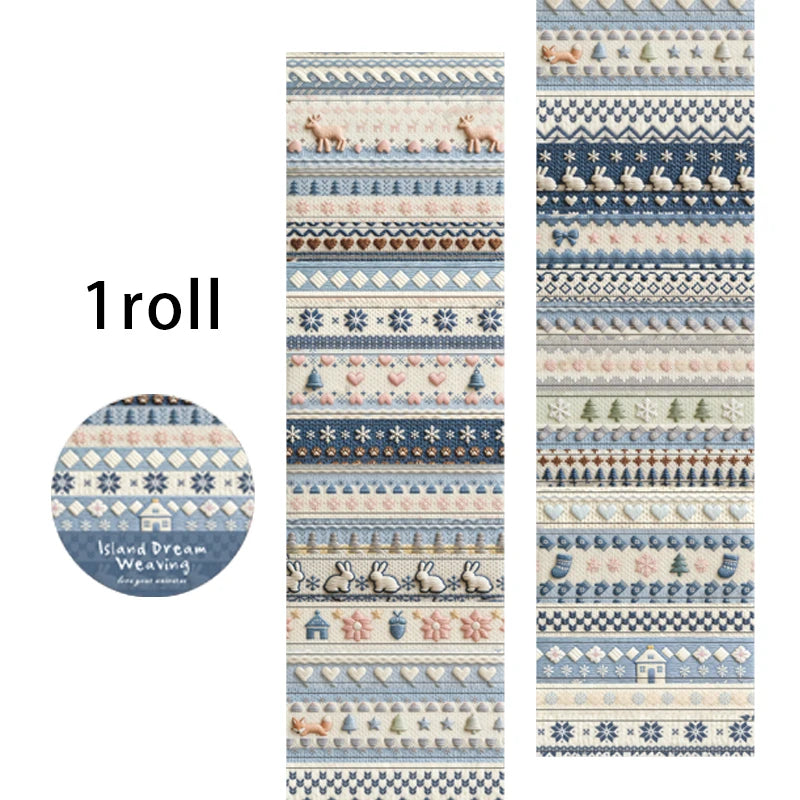 Vintage Knit Texture Die-Cut Washi Tape, Soft Style Journal Base & Section Decoration, Healing Stationery Qme E