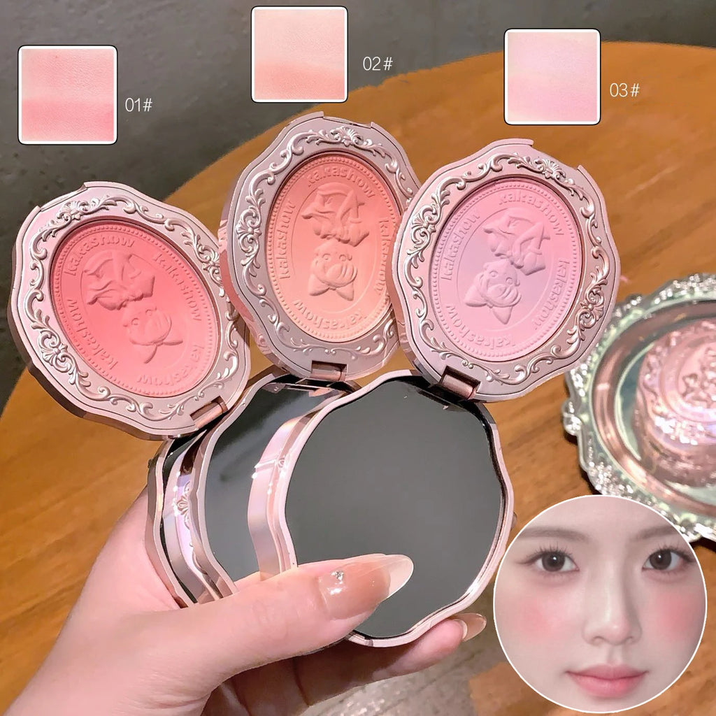 3 Colors Matte Embossed Blush High Pigmented Makeup Brightening Cheek Purple Blush Palette Pink Peach Natural Color Rendering Qme