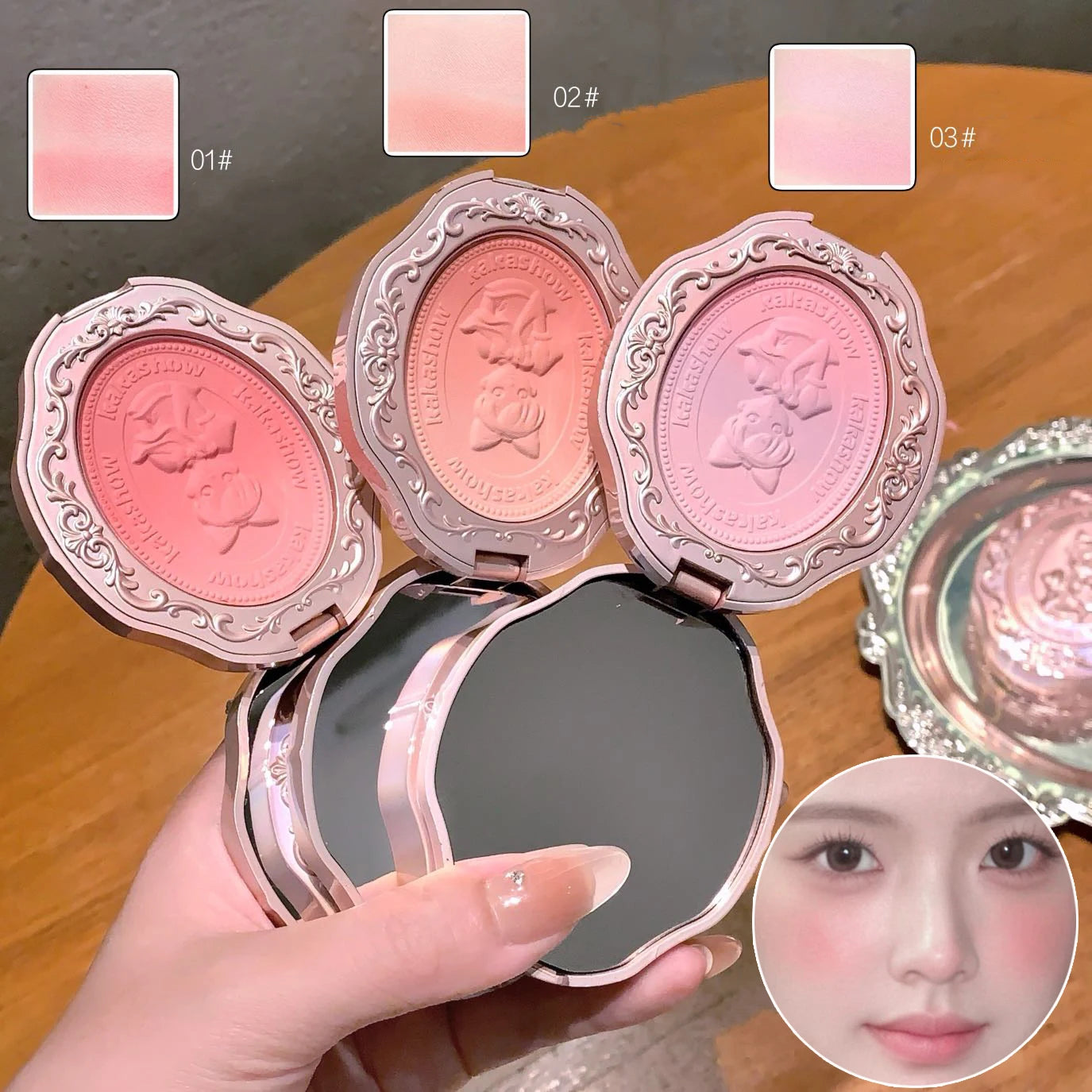 3 Colors Matte Embossed Blush High Pigmented Makeup Brightening Cheek Purple Blush Palette Pink Peach Natural Color Rendering Qme