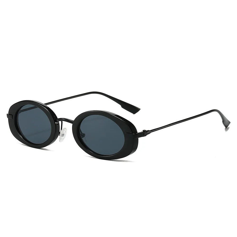 Vintage Retro Oval Sunglasses Small Frame Classic Trendy Fashion Qme Style B
