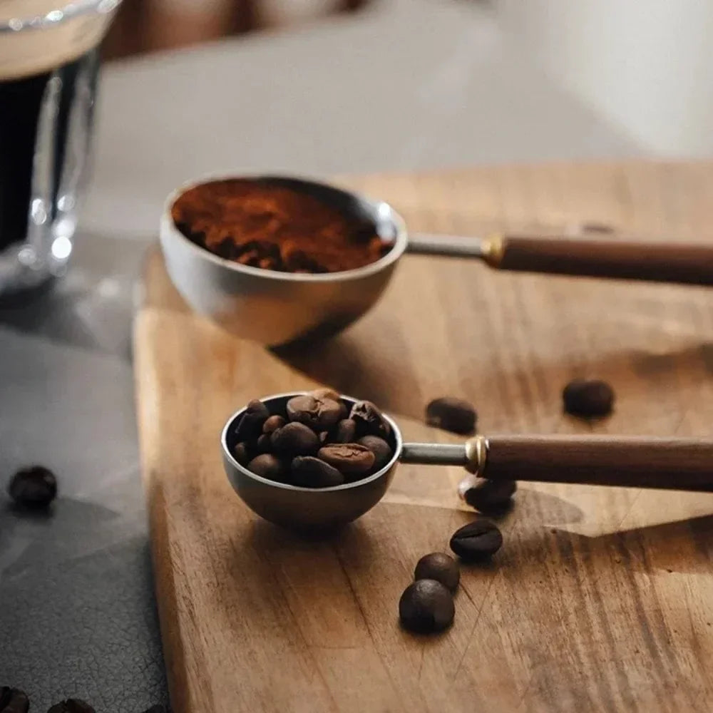 Wooden Handle Stainless Steel Coffee Scoop Tablespoon Measuring Spoon Qme
