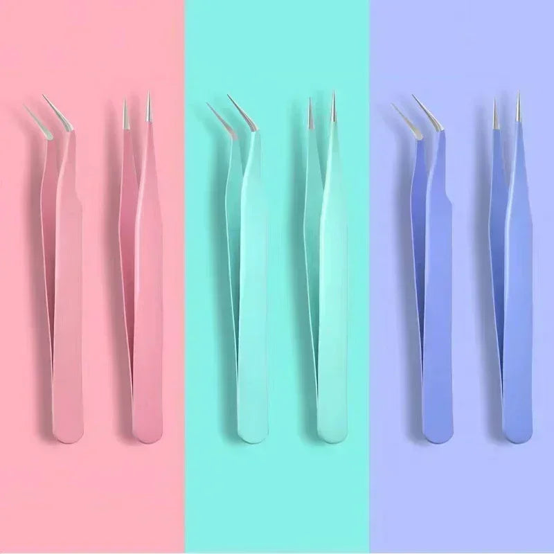 Stainless Steel Colored Straight Curved Tweezers Nail Art Sticker Qme
