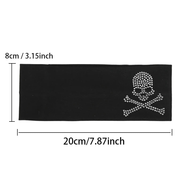 Women's Fashion Plain Headbands SKull Design Rhinestones Elastic Qme