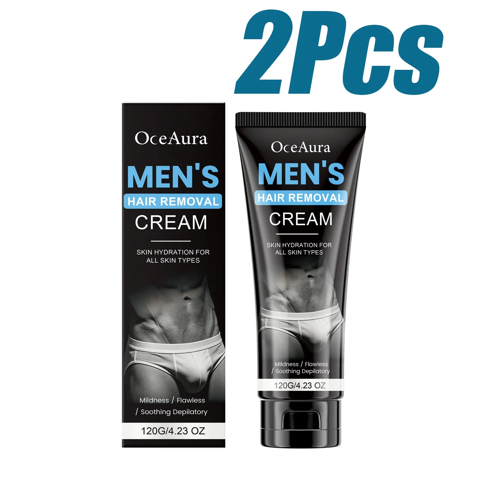 Hair Removal Cream for Men Painless Gentle Depilatory Cream Effective Body Hair Remover for Chest Arms Legs Smoothing Skin Qme 2 x 120g Boxed