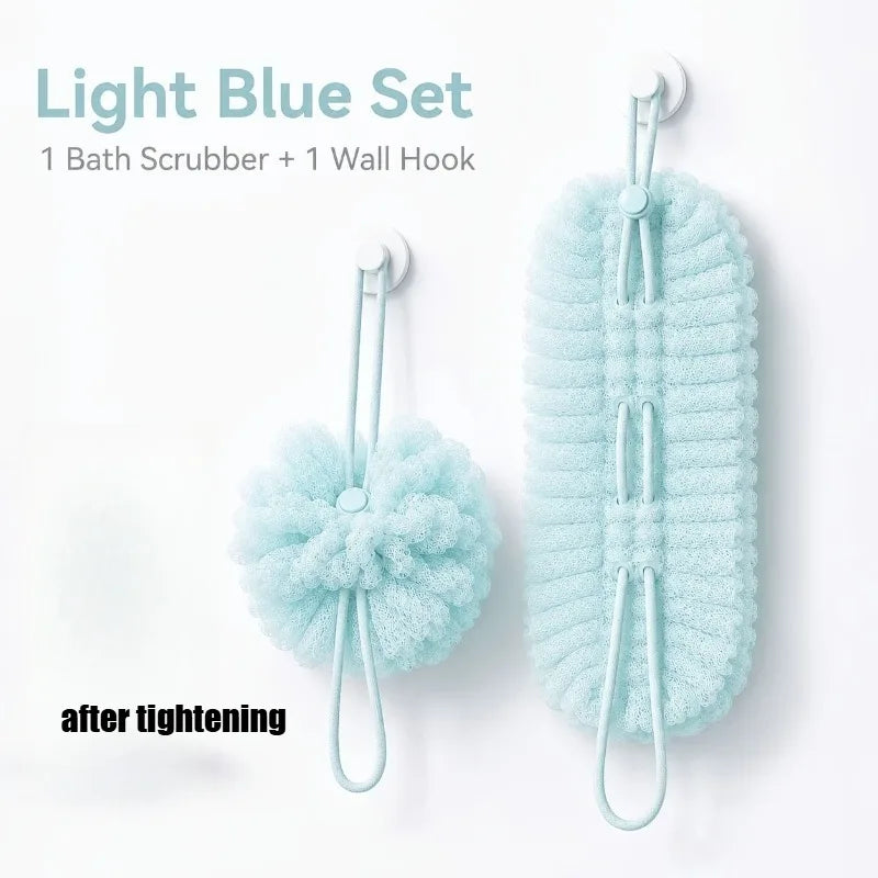 1 Bath Scrub Towel Back Cleaning Brush Shower Sponge Suction Cup Soft Qme Light Blue 1Pc