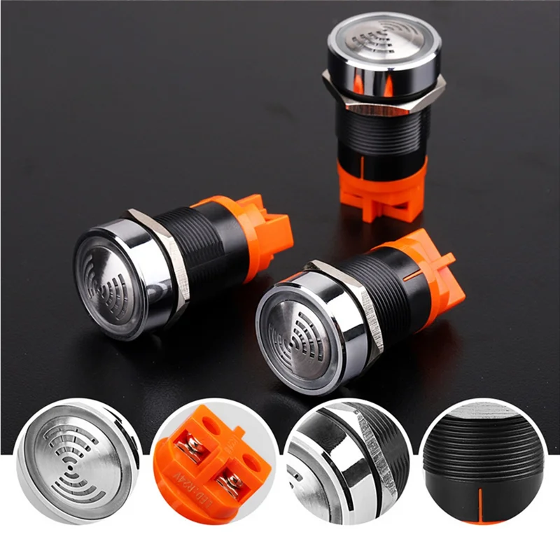 A02F-22Mm Red Flashing High Decibel Waterproof IP65 Buzzer Brass Chrome Plating LED Buzzer Intermittent Flash Qme