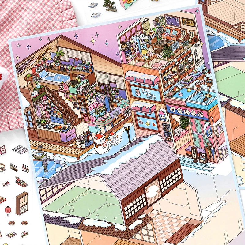 Oversized Street Scene Stickers, 3D Greeting Card DIY, High-Value Stationery Gift, Perfect for Leisure Time & Art Collection Qme