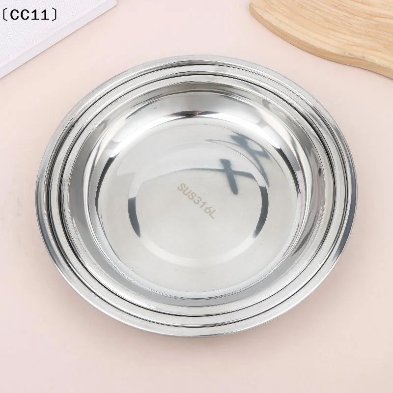 Thickened Stainless Steel Round Plates Polished Shallow Dinner Qme