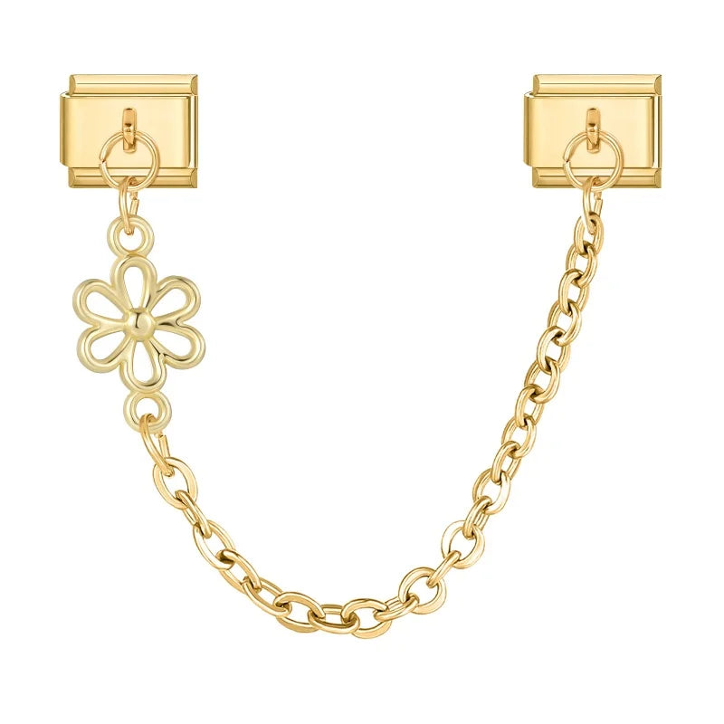 Sweet Flowers Butterfly Cute Heart Bows Italian Charm Link Gold Color Fit 9mm Stainless Steel Bracelet Women DIY Making Gift Qme Style 26