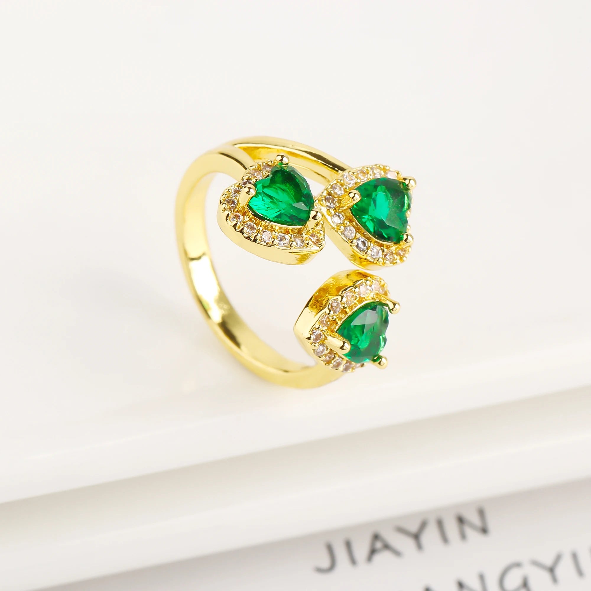 New Design Heart Shape Crystal Zirconia Romantic Open End Ring For Women Lovers Wedding Party Finger Jewelry Accessories Gifts Qme Green resizable