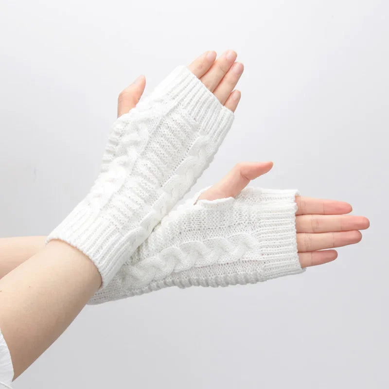 Knitted Half Finger Gloves Women's Warm Soft Winter Mittens for Girl Guantes Y2K Sleeve Girls Lolita Goth Fingerless Gloves Qme A-2 Length -20cm