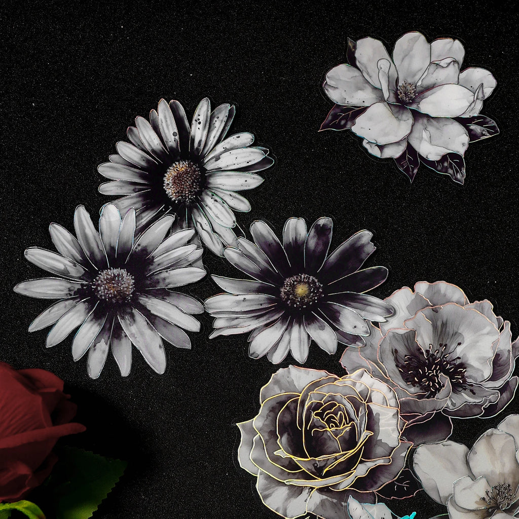 TIANZI 10pcs/pack Ink Dyed Flowers PET Stickers DIY Scrapbooking Materials Vintage Decorative Junk Journal Sticker Stationery Qme