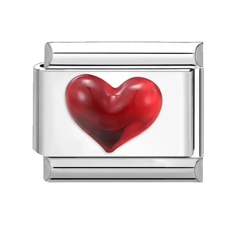 2026 Women Romantic Red Pink Love Heart Italian Charm Links Fit