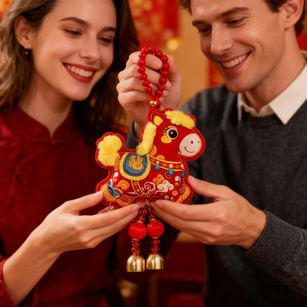 Horse Decorations Good Fortune Ornament with Bell Pendant Embroidery 2026 Chinese New Year Door Decorations for Wealth Success Qme
