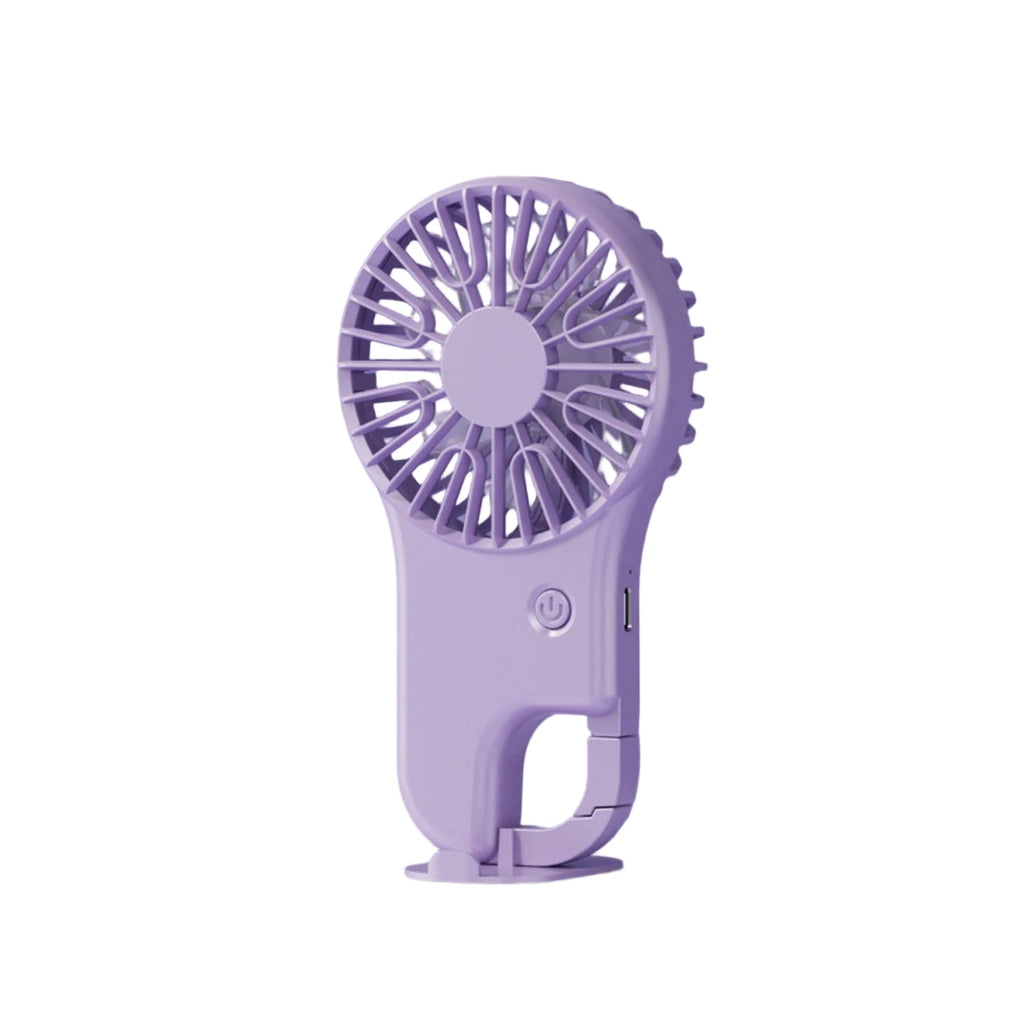 Portable Handheld Mini Fan Long Battery Life USB Rechargeable Fan with Hook Solid Color Outdoor Sports Climb Travel Summer Fan Qme Purple One Size