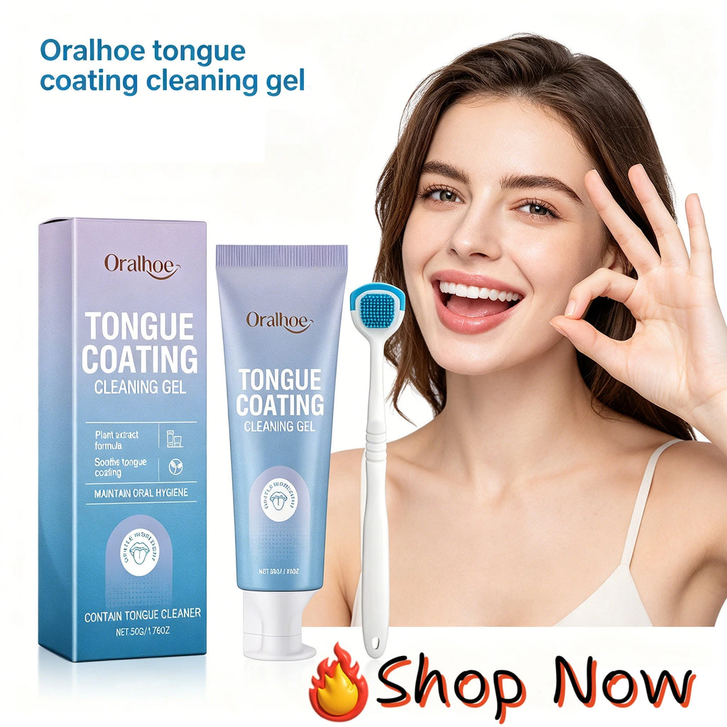 Oralhoe Tongue Coating Cleaning Gel for Fresh Breathing Odor Remover Mint Oral Hygiene Products with Silicone Tongue Scraper 50g Qme