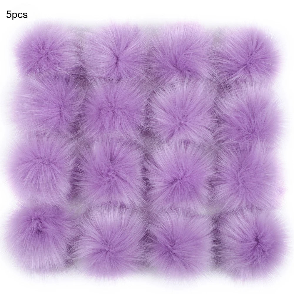 Artificial fur Pom Pom ball 10cm detachable soft elastic accessory for hats, scarves, keychains DIY crafts decoration winter hat Qme purple 5pcs