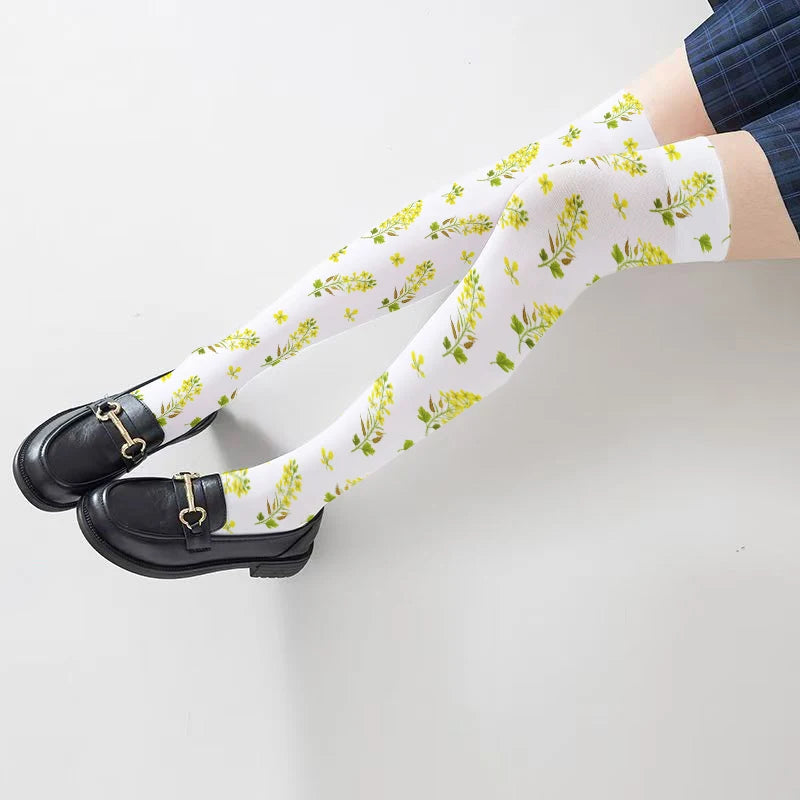 Rapeseed Flower Print Ladies Socks Fashion Stockings Casual Polyester Qme