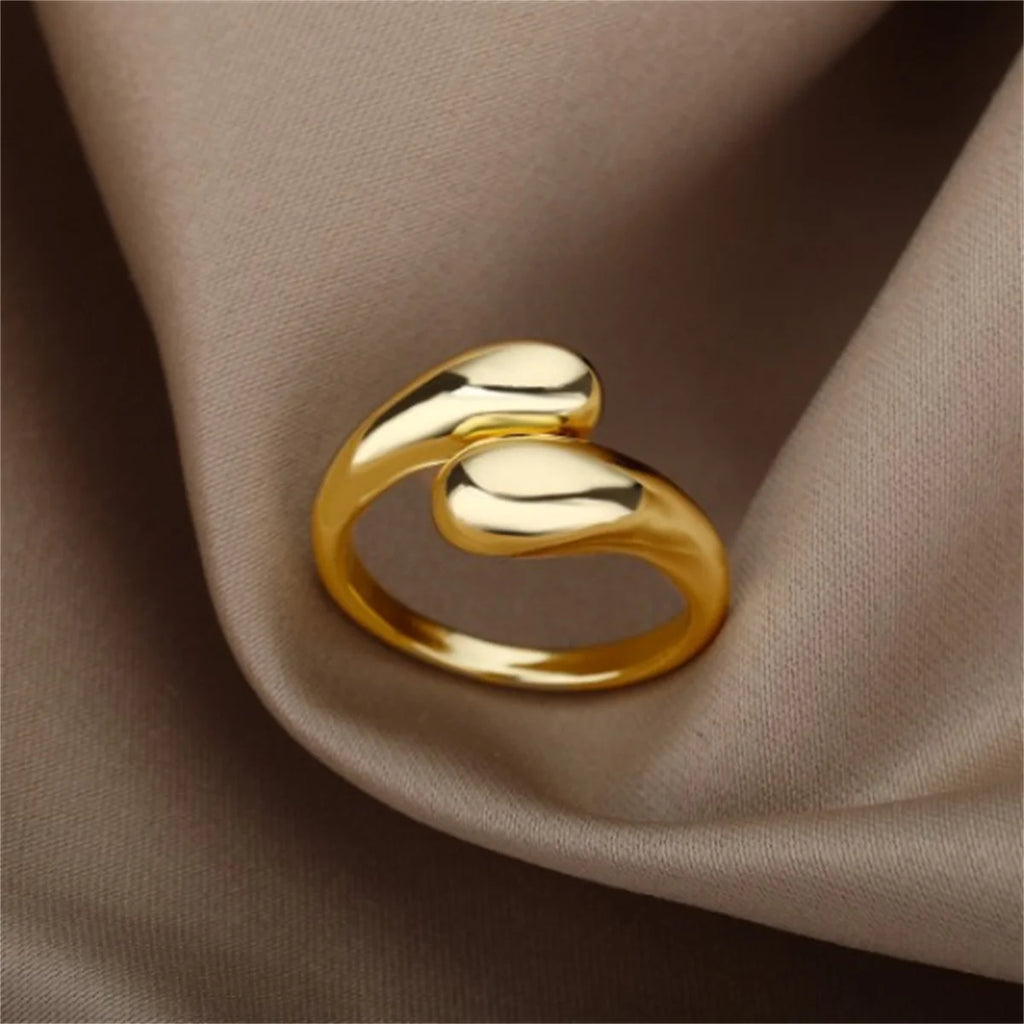 Fashion Simple Wave Ring Stainless Steel Women‘s Vintage Geometric Line Finger Rings Wedding Jewelry Gift for Lover Couple New Qme