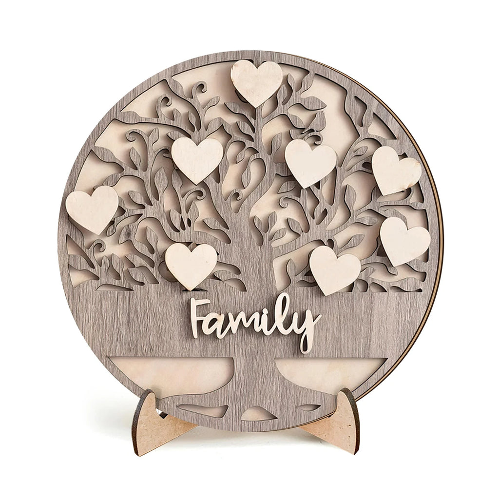 1SET 3D family themed wooden desktop ornament, home hollowed out tree of life with love embellishment, family commemorative gift Qme