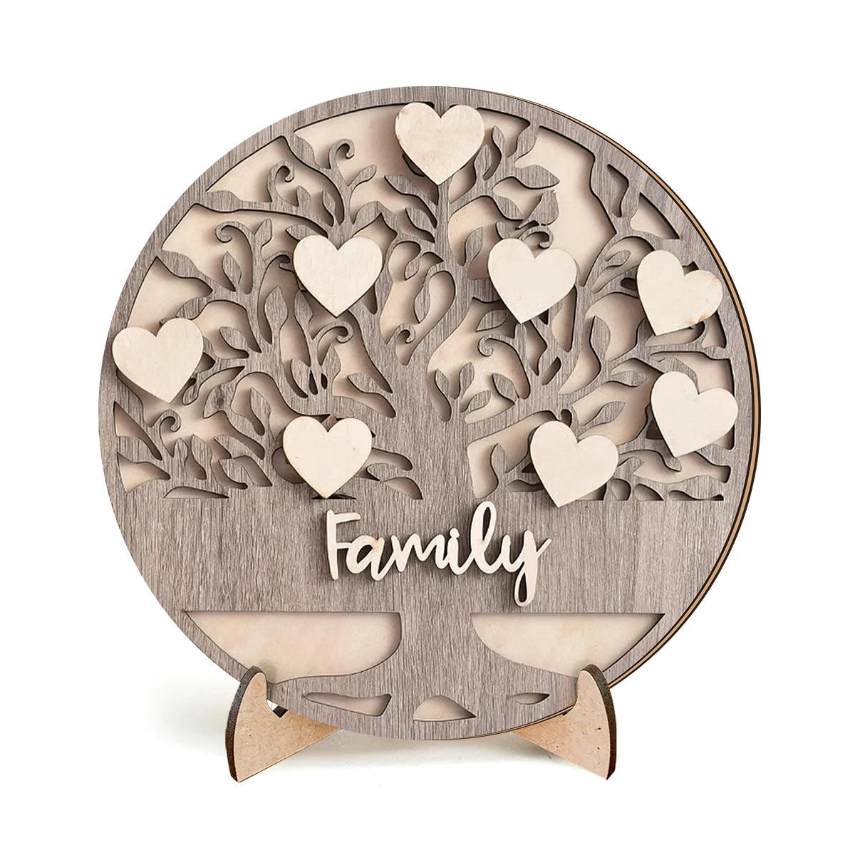 1SET 3D family themed wooden desktop ornament, home hollowed out tree of life with love embellishment, family commemorative gift Qme