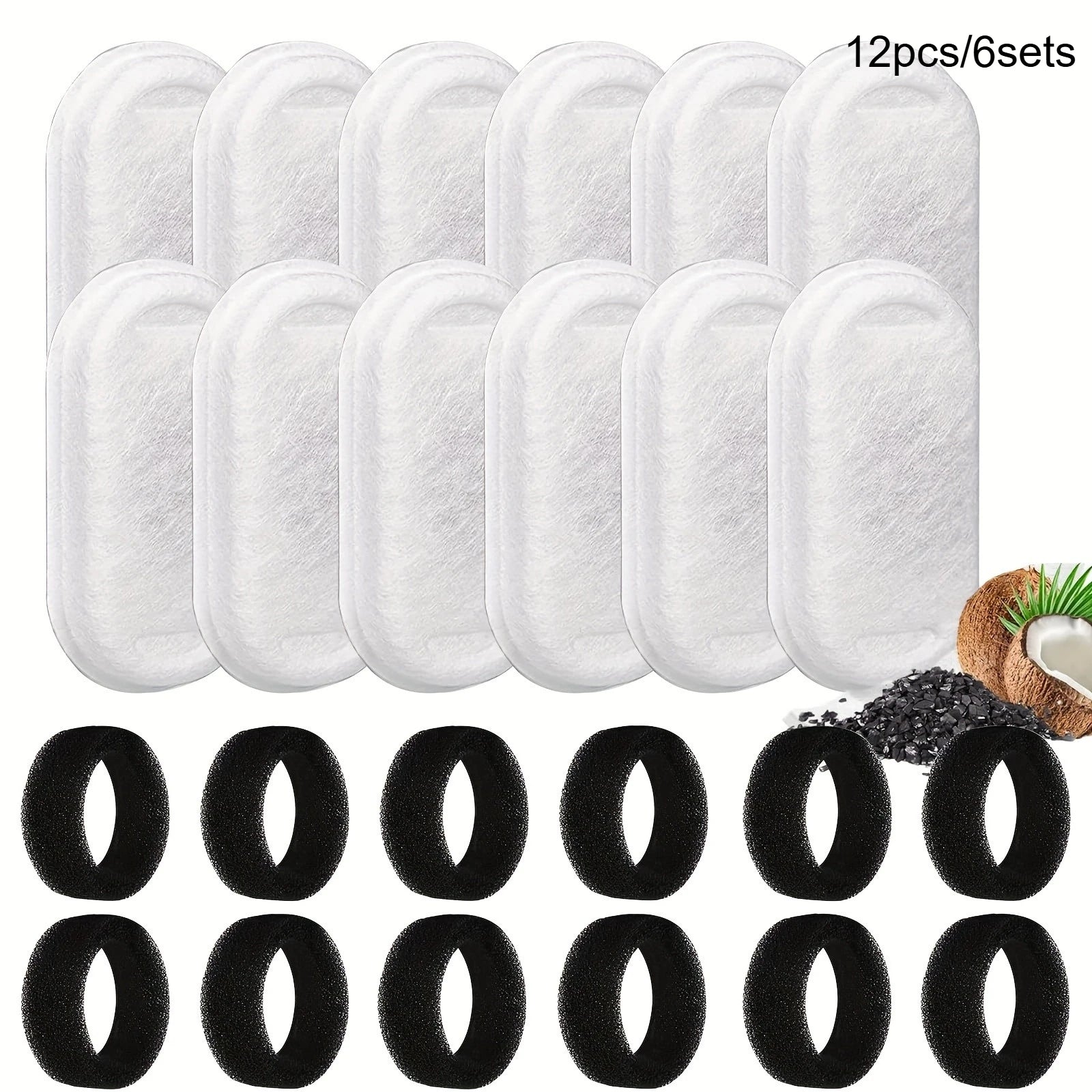 12pcs/6sets 8pcs/4sets Cat Water Fountain Filters Replacement Carbon Filters & Foam Sponges For Pet Dog Cat Water Dispenser Qme 6 sets