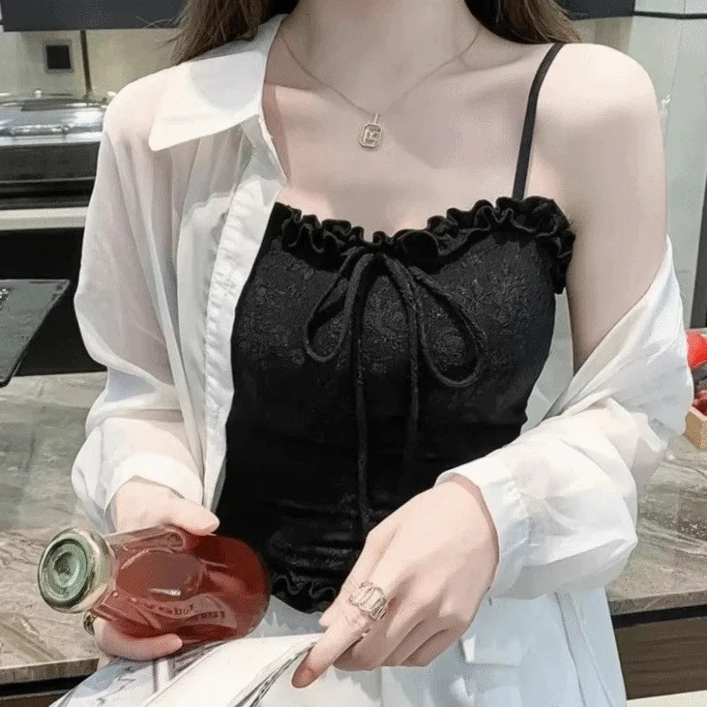 Streetwear Ruffle Sweet Crop Slim Fit Bowknot Women's Camisole Summer Qme