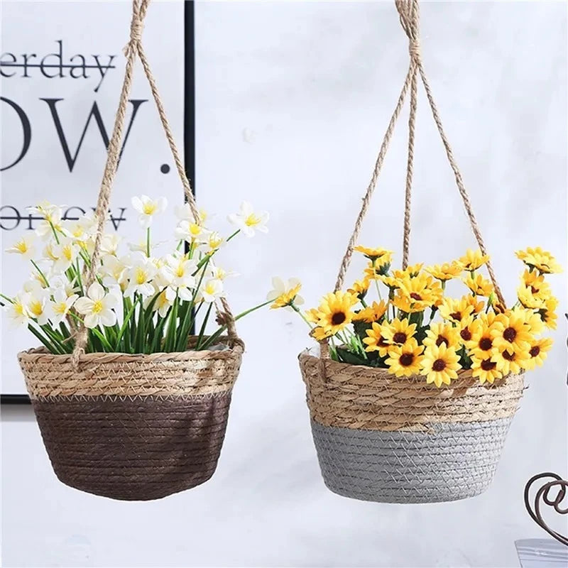 Garden Hanging Planter Macrame Plant Storage Basket Jute Rope Woven Indoor Outdoor Flower Pot Holder Plant Hangers Home Decor Qme