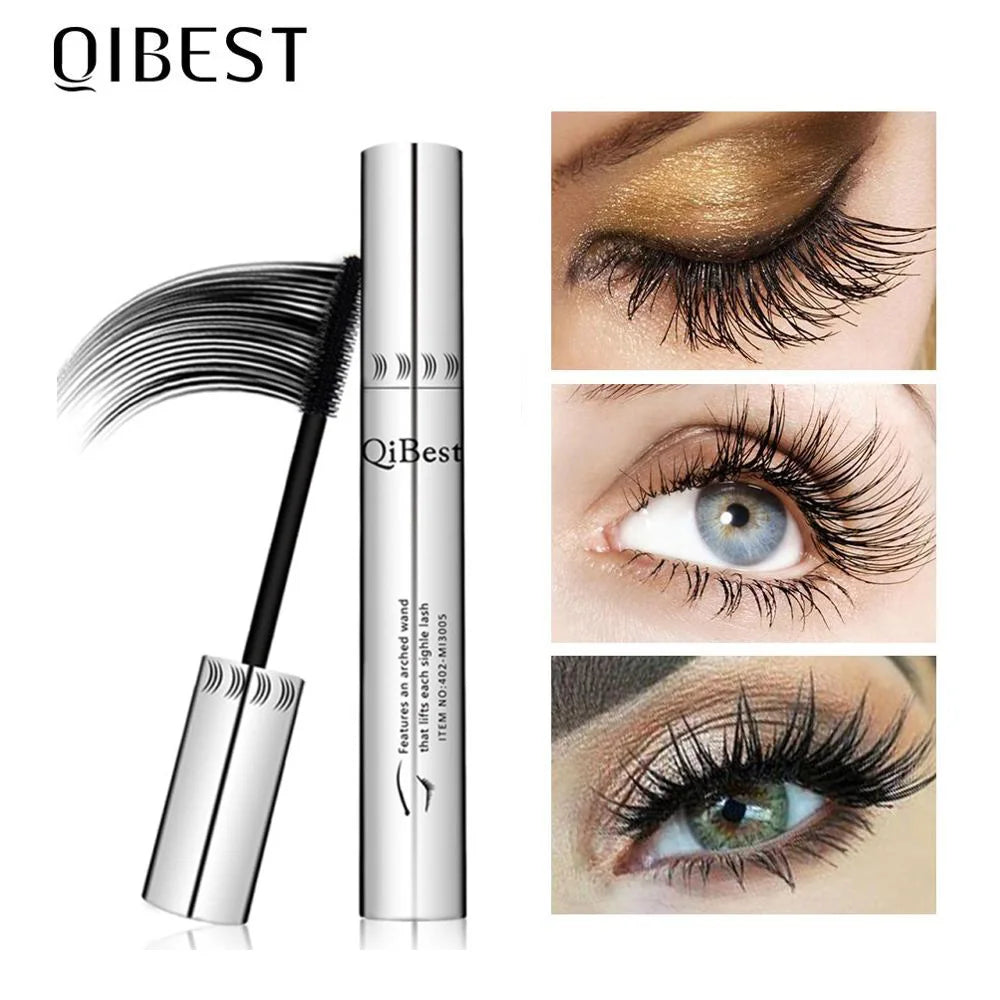 QIBEST 4D Black Mascara Waterproof Curling Lengthening Eyelash Rimel Mascara Thick Women Professional Makeup Silk Fiber Mascara Qme