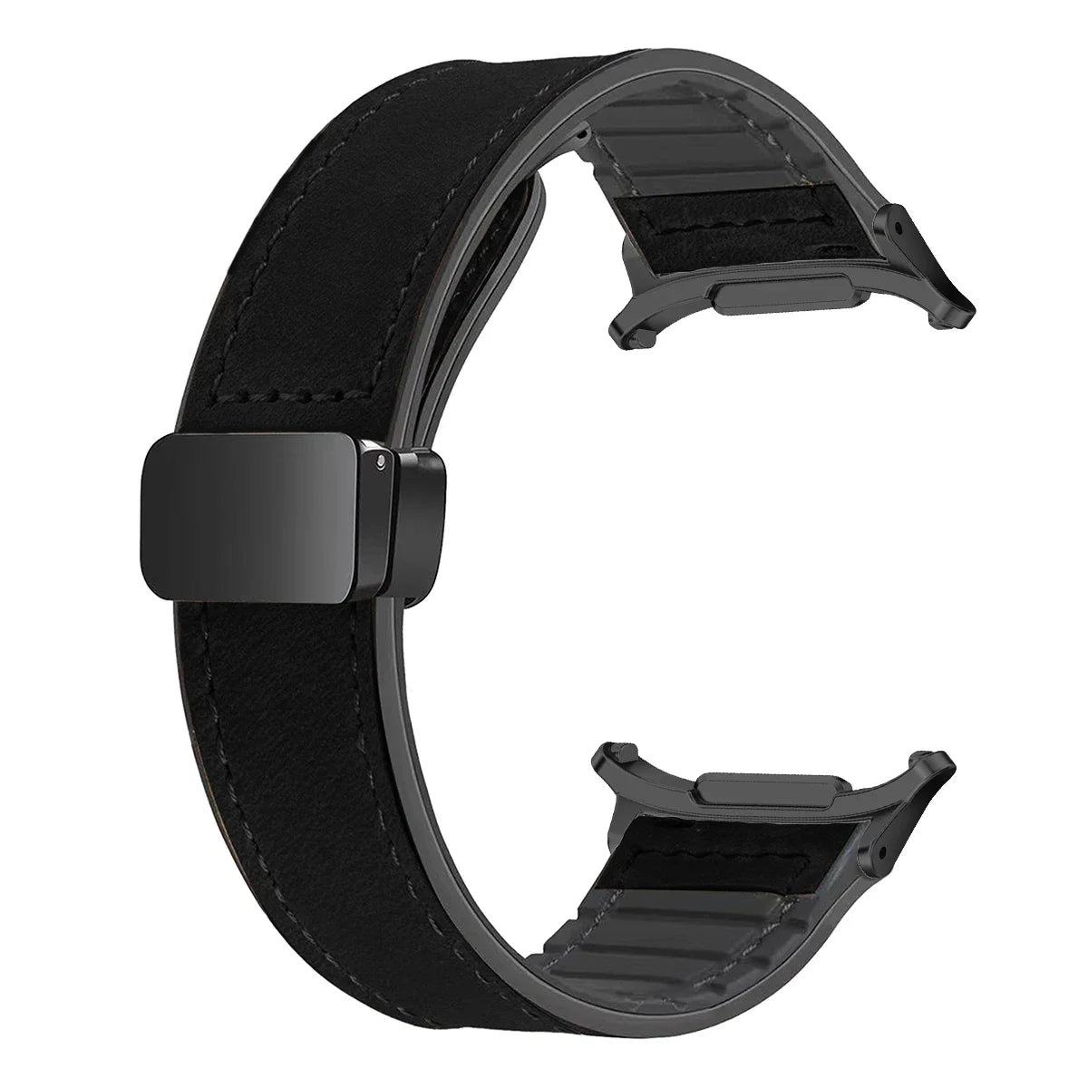 Leather Silicone Strap For Samsung Galaxy Watch 7 Ultra 47mm Magnetic Band Bracelet for Galaxy Watch 7 Ultra 47mm Correa Qme Black-B For watch 7ultra47MM