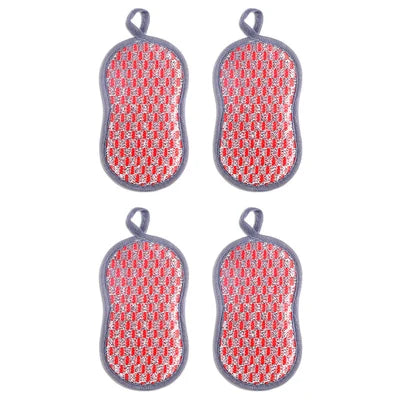 Kitchen Cleaning Sponge Double Sided Sponge Scrubber Sponges For Dishwashing Scouring Pad Dish Cloth Kitchen Cleaning Tools Qme Pink 4PCS
