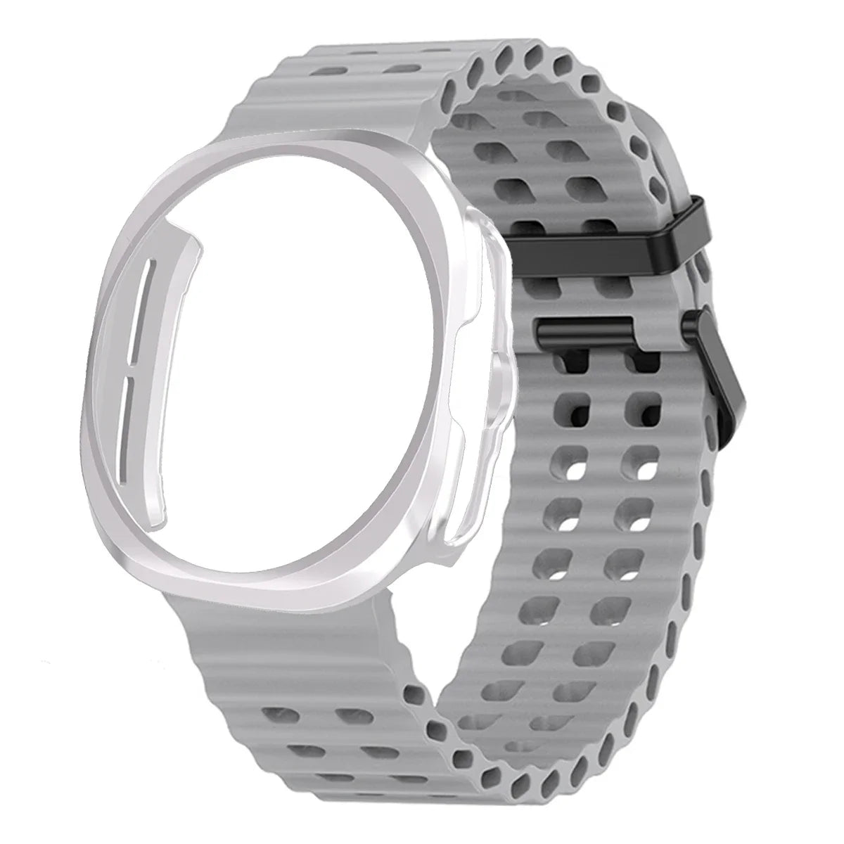 Case+Strap for Samsung Galaxy Watch 7 Ultra 47mm Sport Silicone Band Bracelet PC Case Protective Cover for Galaxy Watch 7 Ultra Qme grey silver Galaxy Watch 7 ultra