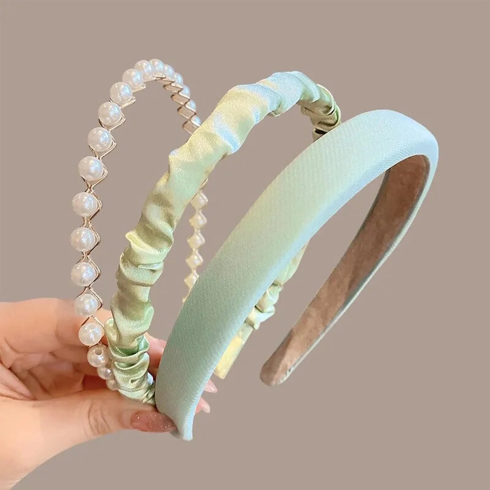 3pcs Set Fashion Headbands for Women Girls Pearl Hair Bands Versatile Simple Hairband Hair Hoop Hair Accessories Headwear Qme Green