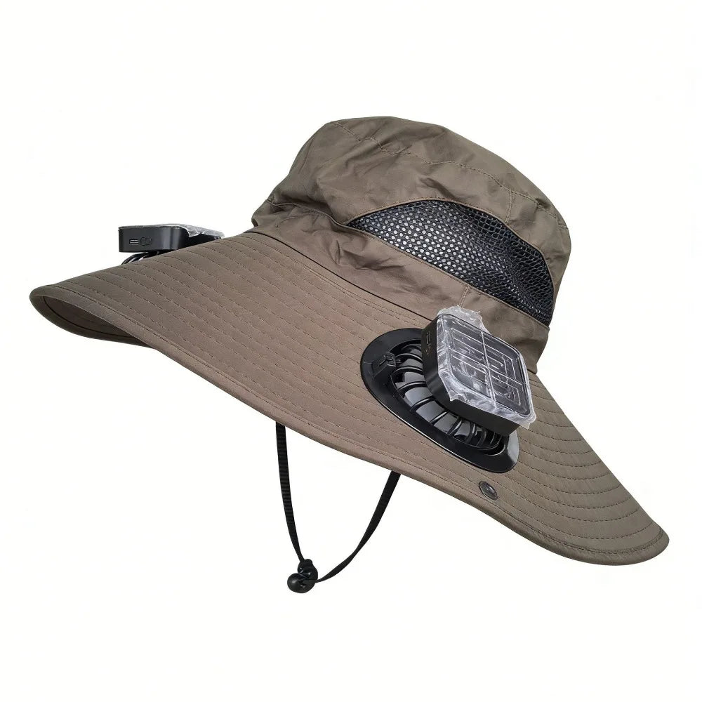 Convenient Dual Fan Solar Hat Breathable 3 Speeds Summer Visor Cap Qme Dark Green Square