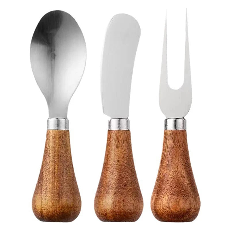 Cheese Spreader Jam Baking Tools Stainless Steel Knives Fork Wooden Qme 4