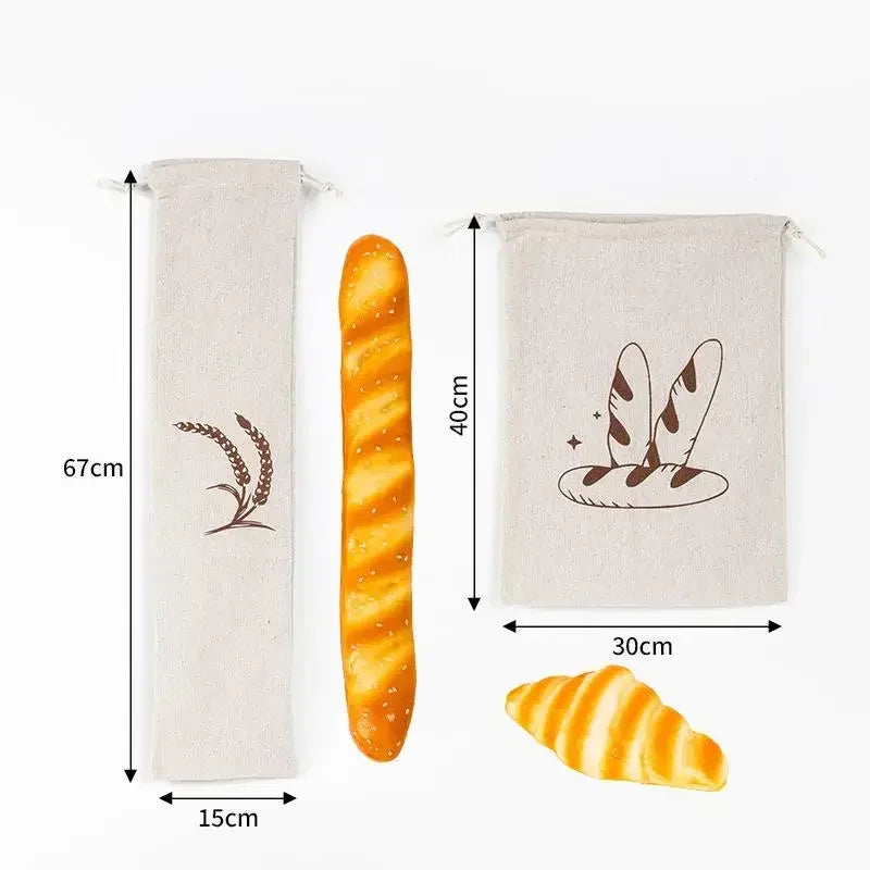 Linen Bread Bag Reusable Baguette Cotton Drawstring Storage Bag Loaf Homemade Bread Fresh Eco Friendly Keeping For Baguette Qme