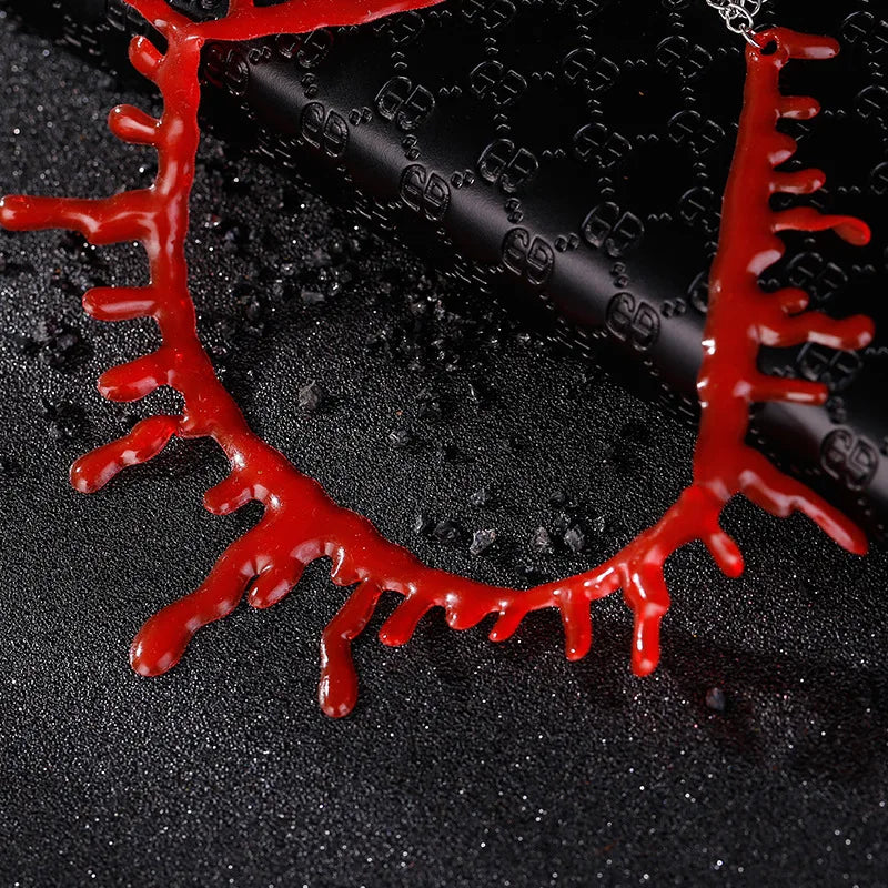 Neo-Gothic Halloween Resin Blood Drop Neck Choker Necklace for Women Creativity Bloodstain on Neck Necklace Jewelry Gift Qme