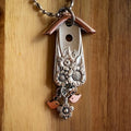 Silver-Plated Hollow Knife Birdhouse Pendant, Vintage Handmade Collectors Jewelry for Bird Enthusiasts Qme A3