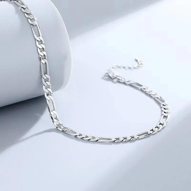 925 sterling Silver Bracelets Anklet Beautiful 4MM chain for Women men Wedding Pretty designer Jewelry Fashion Holiday gifts Qme