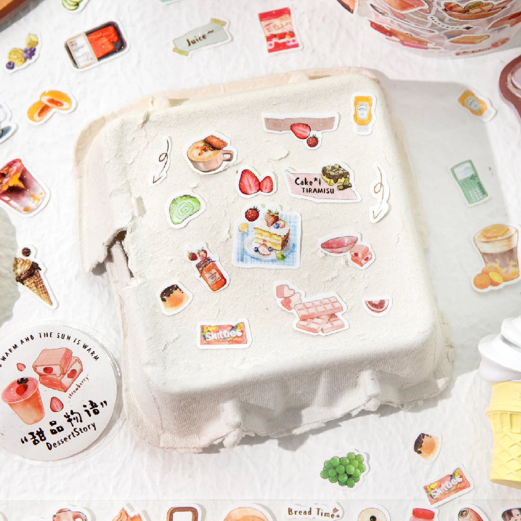 1 Roll Cute Cartoon Food Camping Glitter Die-Cut Tape for DIY Scrapbook Frame Collage Laptop Phone Mug Luggage Guitar Decoration Qme